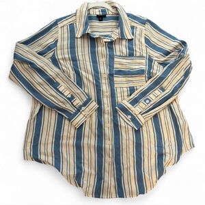 Torrid Blue and Cream Striped Button Down Shirt